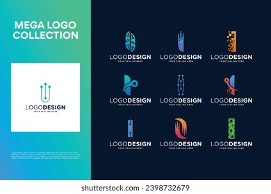 Set of creative letter I logo design. Abstract symbol for digital technology
