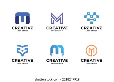 Conjunto de plantillas de diseño del logotipo M de letras creativas.
