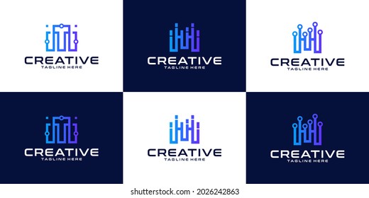 Conjunto de letras creativas del logo de la tecnología digital moderna . el logotipo puede utilizarse para la tecnología, la conexión digital,