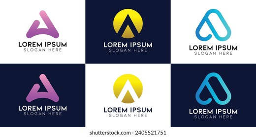 set of creative letter A Modern Digital Technology Logo Design