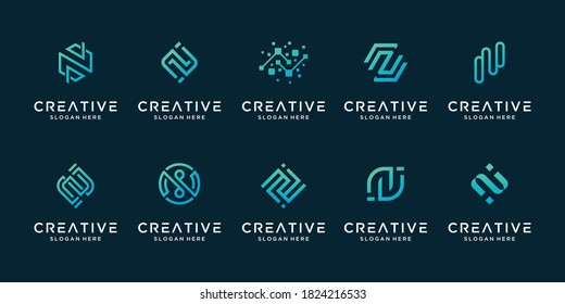 Conjunto de letras creativas sobre el logotipo de la tecnología digital de línea moderna . se puede usar para tecnología, digital, conexión, datos, empresa eléctrica.