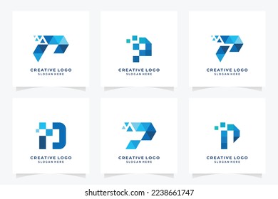 Set of creative letter p logo design templates. logotypes for business of technology, digital, simple.