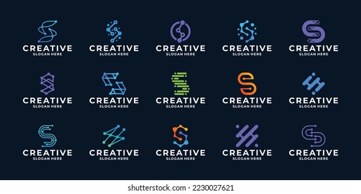 Set of creative letter S with dot concept logo design for digital technology.