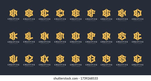 Set of creative letter with shape hexagon monogram logo design inspiration. icons for business of luxury, elegant, simple.