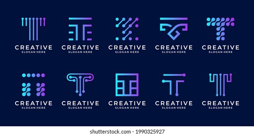 Set of creative letter t modern digital technology logo design template