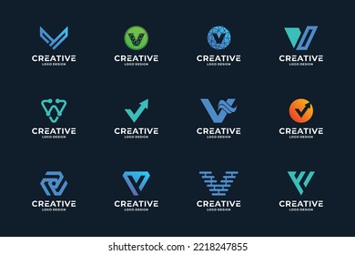 Conjunto de plantillas de diseño del logotipo de letra creativa V. Logotipo de color de gradiente moderno.