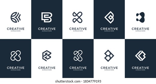 Set of creative lettermark monogram letter B logo template. Premium Vector