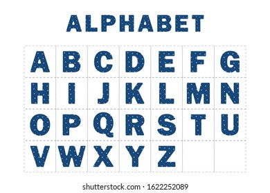 Set of creative letters of the Latin alphabet with holes in the shape of stars