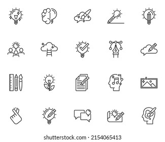Satz kreativer Linien Symbole, Ideen, Glühbirnen, Denken, Fantasie