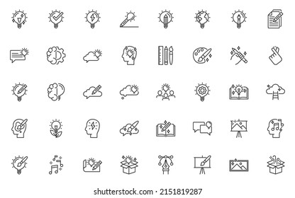 set of creative line icons, light bulb, idea, thinking