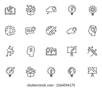 set of creative line icons, thinking, education