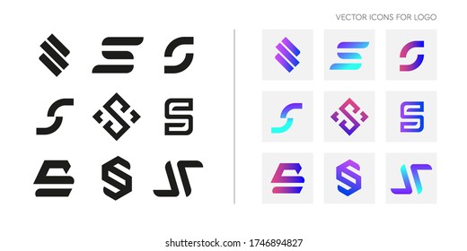 Set of creative logo icons in the form of letter S. Collection of abstract symbols for logos