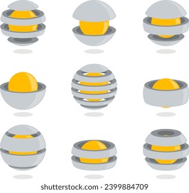 Set of creative logos in space style. Logo of a sphere with a core in the form of a robot. Vector illustration.