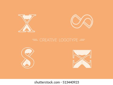 Set creative logos, typography and hourglass