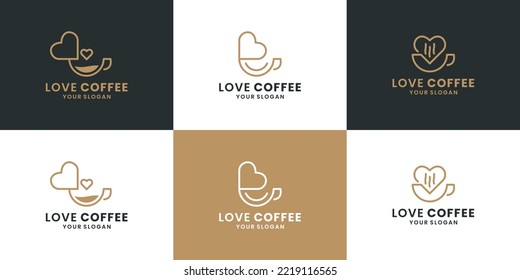 set of creative love coffee, coffee shop, logo design vector