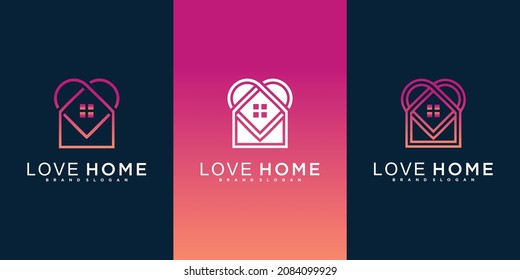 Set kreative Liebe Heimlogo-Design mit einzigartiger Linie Art Form Premium Vektor