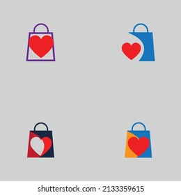 set of Creative Love Shopping logo vector 