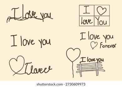 Set of creative I LOVE YOU hand drawing art. Theme of this setting in Valentine festival.
