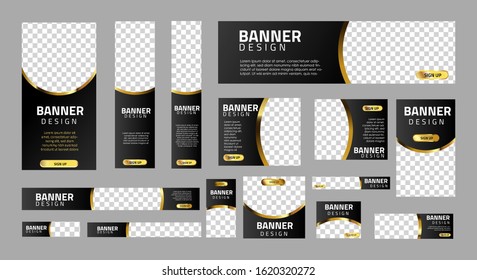 set of creative Luxury banners of standard size with a place for photos. 
Business ad banner. Vertical, horizontal and square template. vector illustration EPS 10
