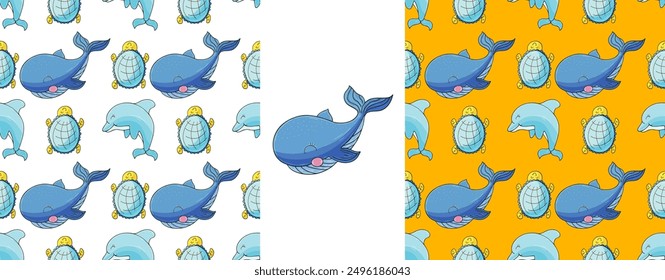 Set Creative marine seamless pattern. Pattern in hand draw style, created for fabrics