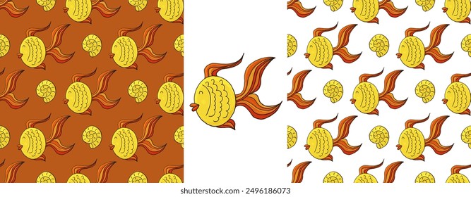 Set Creative marine seamless pattern. Pattern in hand draw style, created for fabrics