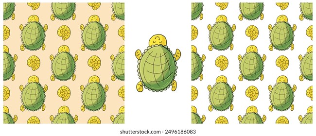 Set Creative marine seamless pattern. Pattern in hand draw style, created for fabrics