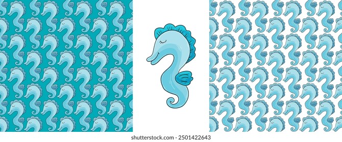 Set Creative marine seamless pattern. Pattern in hand draw style, created for fabrics