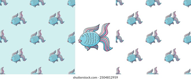 Set Creative marine seamless pattern. Pattern in hand draw style, created for fabrics