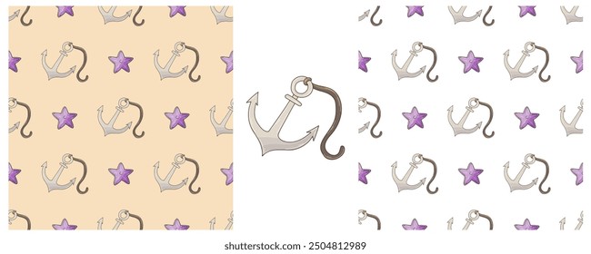 Set Creative marine seamless pattern. Pattern in hand draw style, created for fabrics