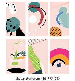 Kreative Vorlagen mit abstrakten Pinselstrichen, Freehe und Formen. Trendy Set-Design für Broschüren, Plakate, Druck für Kleidung, Karte, Social Media-Inhalte, Stofftypografie-Deko
