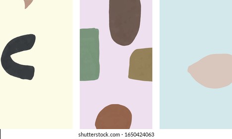 Set of creative minimal templates for story with contemporary abstract pastel colorful shapes, scribble. Simple social print for media frame. Creative banner for story. 
