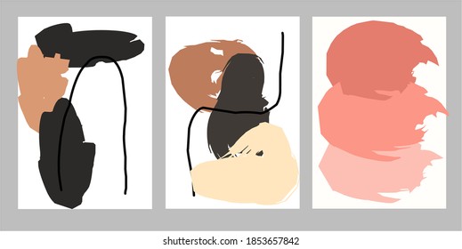 Set of creative minimalism hand painted design for wall decoration, postcard, book covers or brochure cover design. Abstract vector illustration EPS 10.