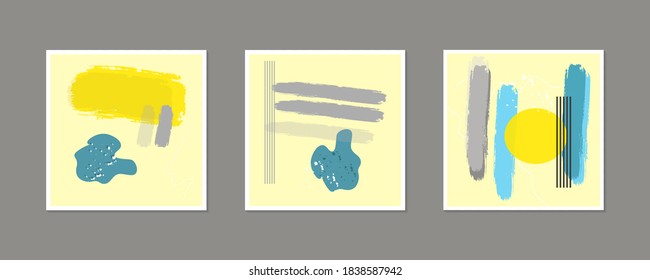 Conjunto de ilustraciones de pincel abstracto creativas y minimalistas para la decoración de paredes, el diseño de carátulas postales o folletos. EPS10 vectores