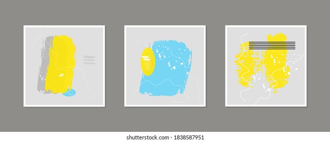 Set of creative minimalist abstract brush illustrations for wall decoration, postcard or brochure cover design. Vector EPS10