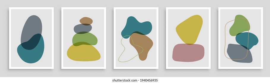 Set of creative minimalist abstract shape illustration for wall decoration, print, cover, wallpaper, postcard or brochure design, minimal and natural wall art - stock vector