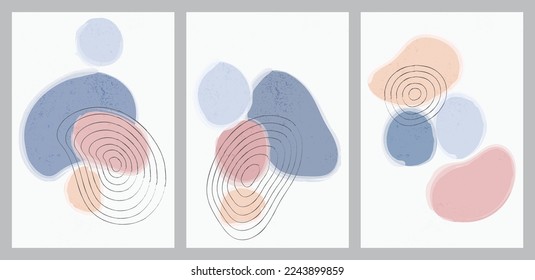 Set of creative minimalist artistic hand drawn composition. Abstract art design for print, cover, wallpaper, minimal and natural wall art. Vector illustration.