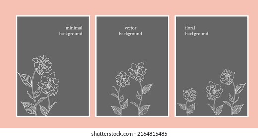 Set of creative minimalist hand draw illustrations. Flowers of flowering branches of cherry, peach, pear, sakura, botanical illustration. Floral outline pastel biege simple shape for wall decoration.