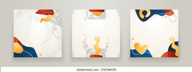 Conjunto de fondo abstracto de mano minimalista creativo. Formas abstractas modernas en estilo contemporáneo para el fondo de banners sociales, artículos de cuentos, postales, volante o diseño de folletos.