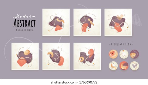Set of Creative minimalist hand drawn abstract illustration. Modern abstract shapes in contemporary style for social banner background, stories post, postcard, flyer or brochure design.