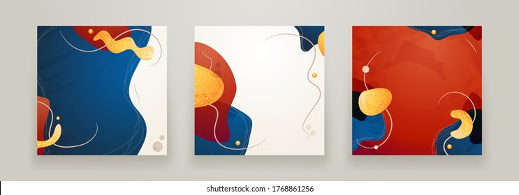 Set von kreativem minimalistischem, handgezeichnet abstraktem Hintergrund. Moderne abstrakte Formen in zeitgenössischem Stil für sozialen Bannerhintergrund, Storys Post, Postkarte, Flyer oder Broschürendesign.