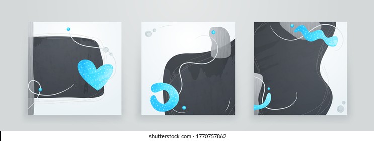 Set of Creative minimalist hand drawn abstract background. Modern fluid abstract shapes in contemporary style for social banner background, stories post, postcard, flyer or brochure design.