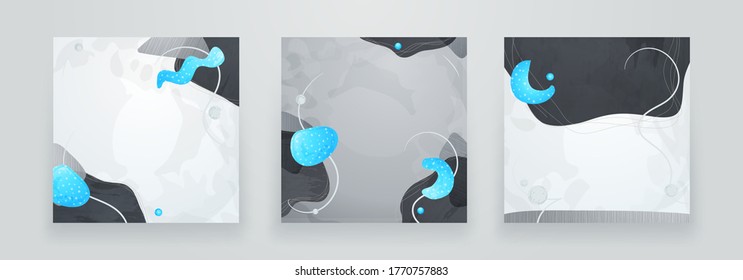 Set of Creative minimalist hand drawn abstract background. Modern fluid abstract shapes in contemporary style for social banner background, stories post, postcard, flyer or brochure design.
