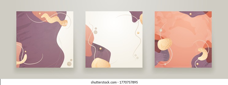 Set of Creative minimalist hand drawn abstract background. Modern fluid abstract shapes in contemporary style for social banner background, stories post, postcard, flyer or brochure design.