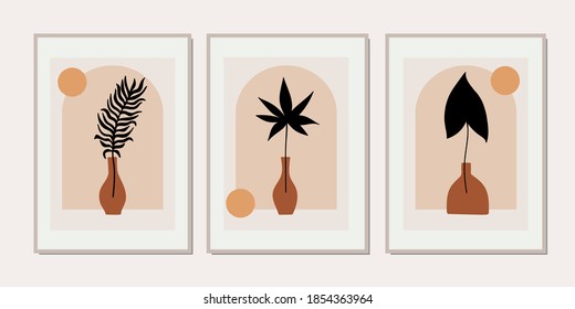 Set of creative minimalist hand drawn illustrations for wall decoration, postcard or brochure cover design. Hand draw vector design elements. Vector EPS10.