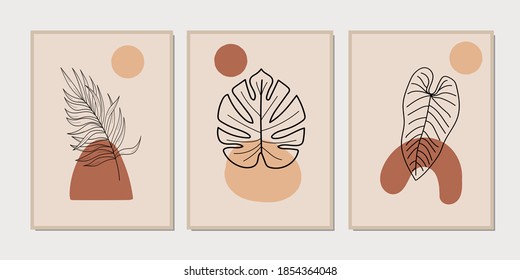 Set of creative minimalist hand drawn illustrations for wall decoration, postcard or brochure cover design. Hand draw vector design elements. Vector EPS10.