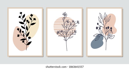 Set of creative minimalist hand drawn illustrations for wall decoration, postcard or brochure cover design. Hand draw vector design elements. Vector EPS10.