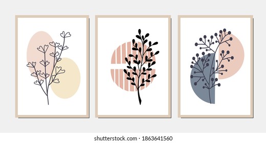 Set of creative minimalist hand drawn illustrations for wall decoration, postcard or brochure cover design. Hand draw vector design elements. Vector EPS10.