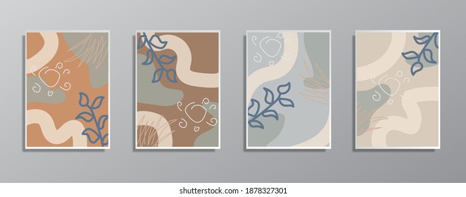 Conjunto de ilustraciones creativas minimalistas a mano de color neutro vintage, para la pared. para tarjeta de regalo, plantilla de afiches de afiche en pared, página de inicio, ui, ux ,coverbook, baner, 