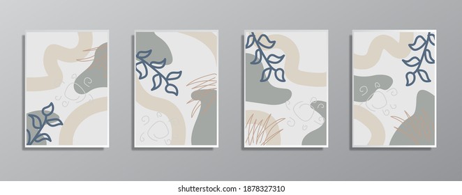 Set of creative minimalist hand drawn vintage neutral color illustrations, for wall. for gift card,  Poster on wall poster template,  landing page, ui, ux ,coverbook,  baner, 