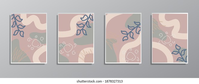 Set of creative minimalist hand drawn vintage neutral color illustrations, for wall. for gift card,  Poster on wall poster template,  landing page, ui, ux ,coverbook,  baner, 